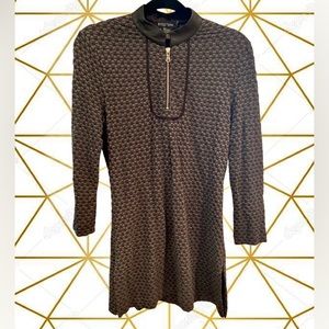 Etcetera Textured Black and Gray Tunic Top with Leather Trim - Size M